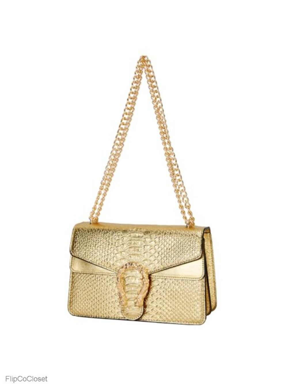 Faux Leather Chain Crossbody Bag Snake Print Square Satchel